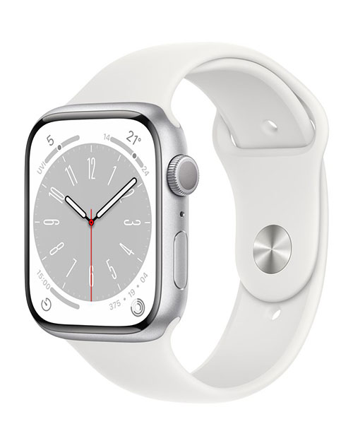 Apple Watch Series 8 GPS 41mm Aluminium Silber Sportarmband weiß